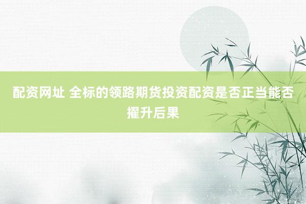 配资网址 全标的领路期货投资配资是否正当能否擢升后果